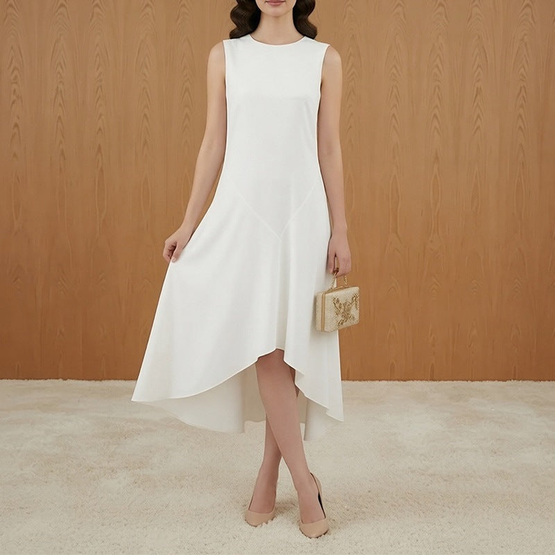 Solid Round-Neck Irregular-Hem Maxi Dress for Women, Sleeveless