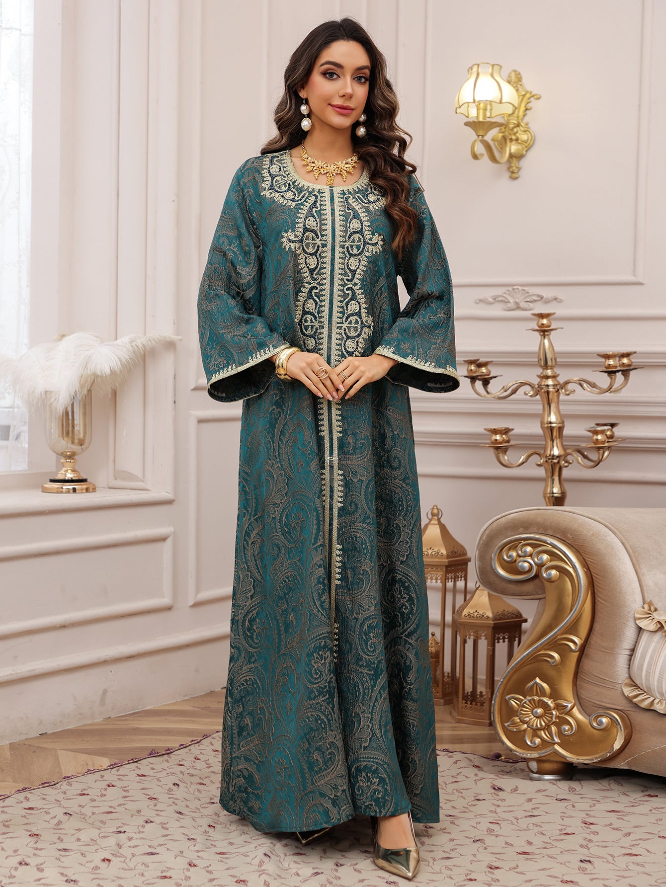 Lace-Up Kaftan Maxi Dress