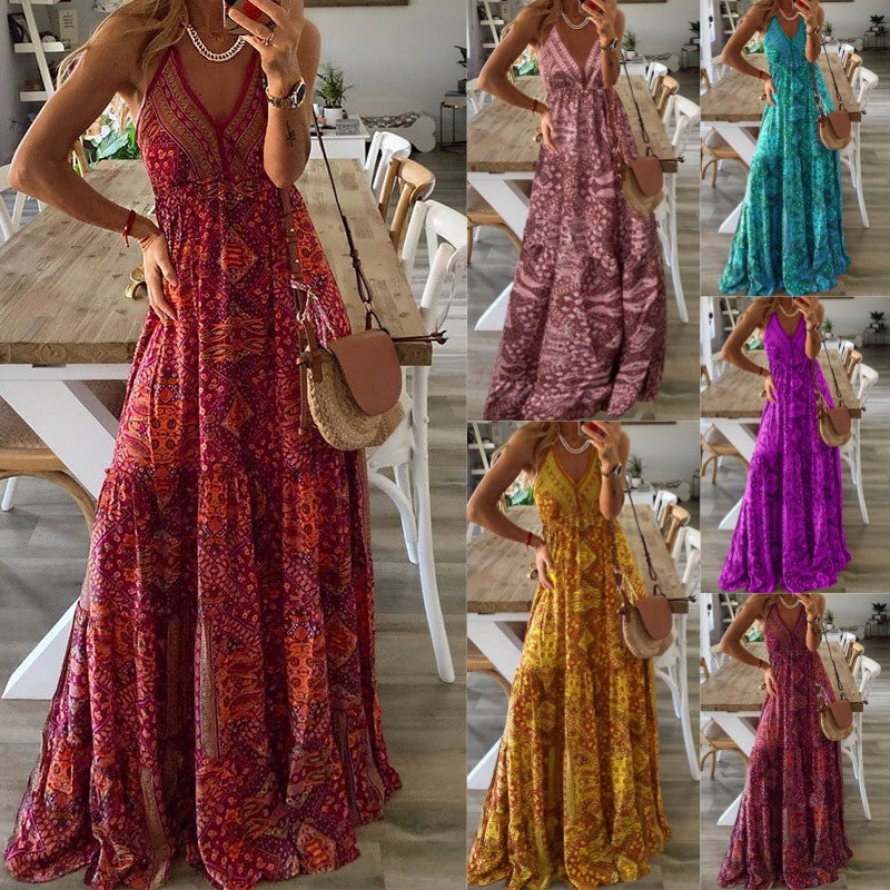 Floral Print V-Neck Maxi Dress