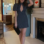 Polka Dot Stand-Collar Mini Dress for Women, Cut-Out Detail