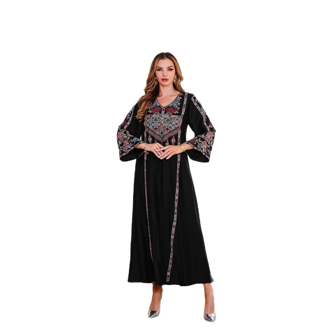 Floral Embroidered Beaded Robe Maxi Dress