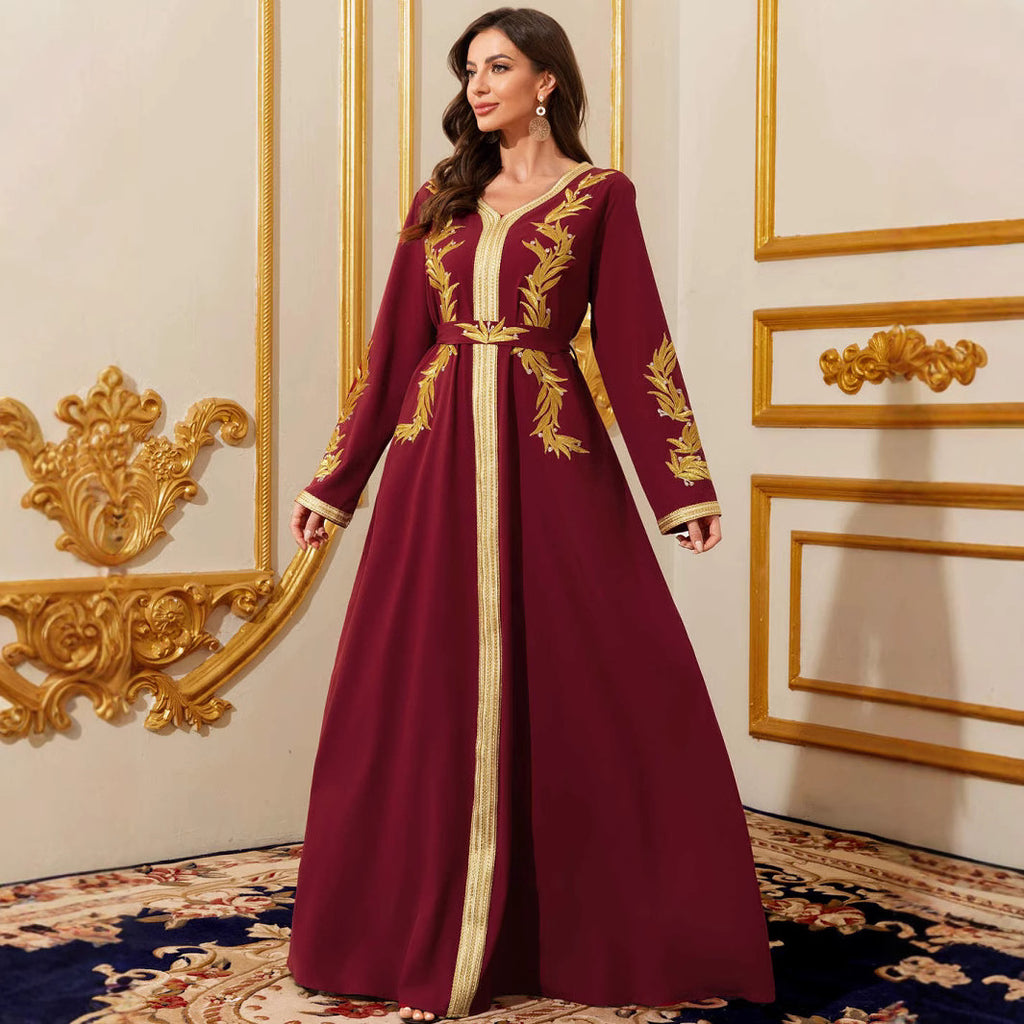 Lace Long-Sleeve Maxi Dress, Burgundy