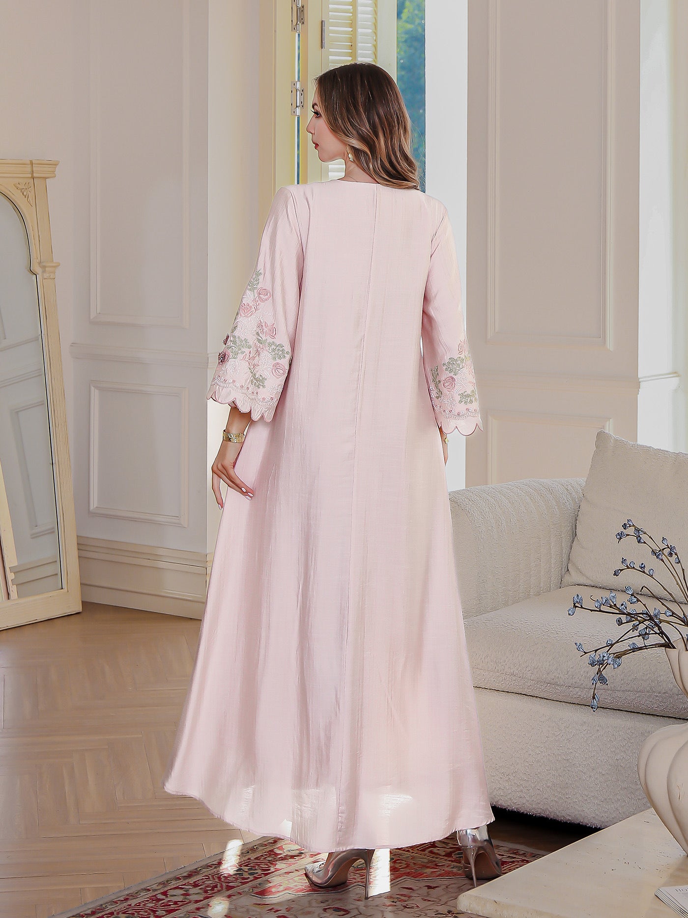 Embroidered Floral Robe Maxi Dress