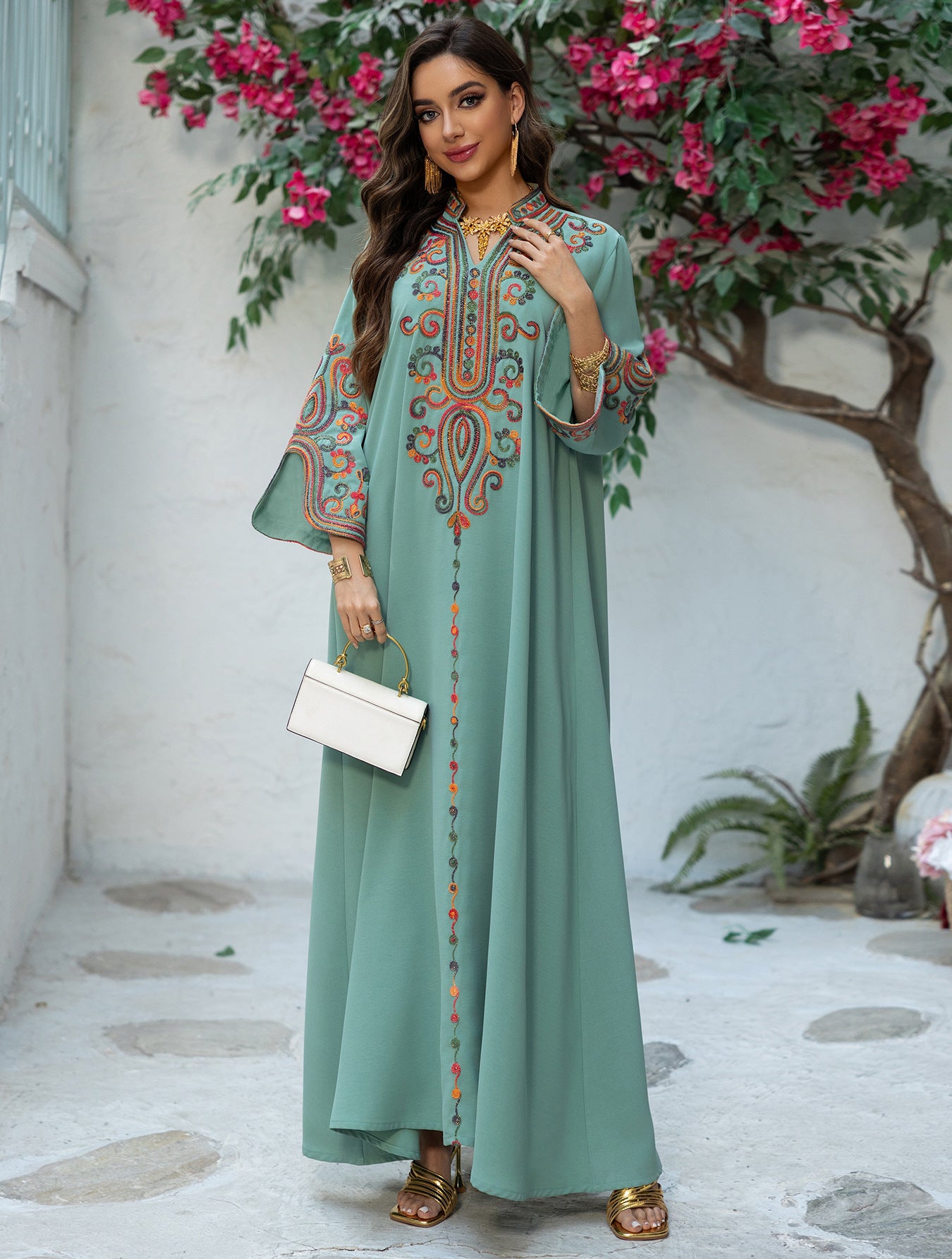 Embroidered Pullover Maxi Dress
