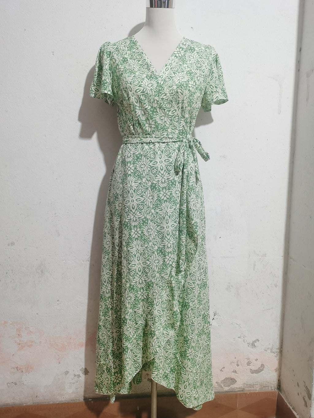 Floral V-Neck Irregular-Hem Maxi Dress