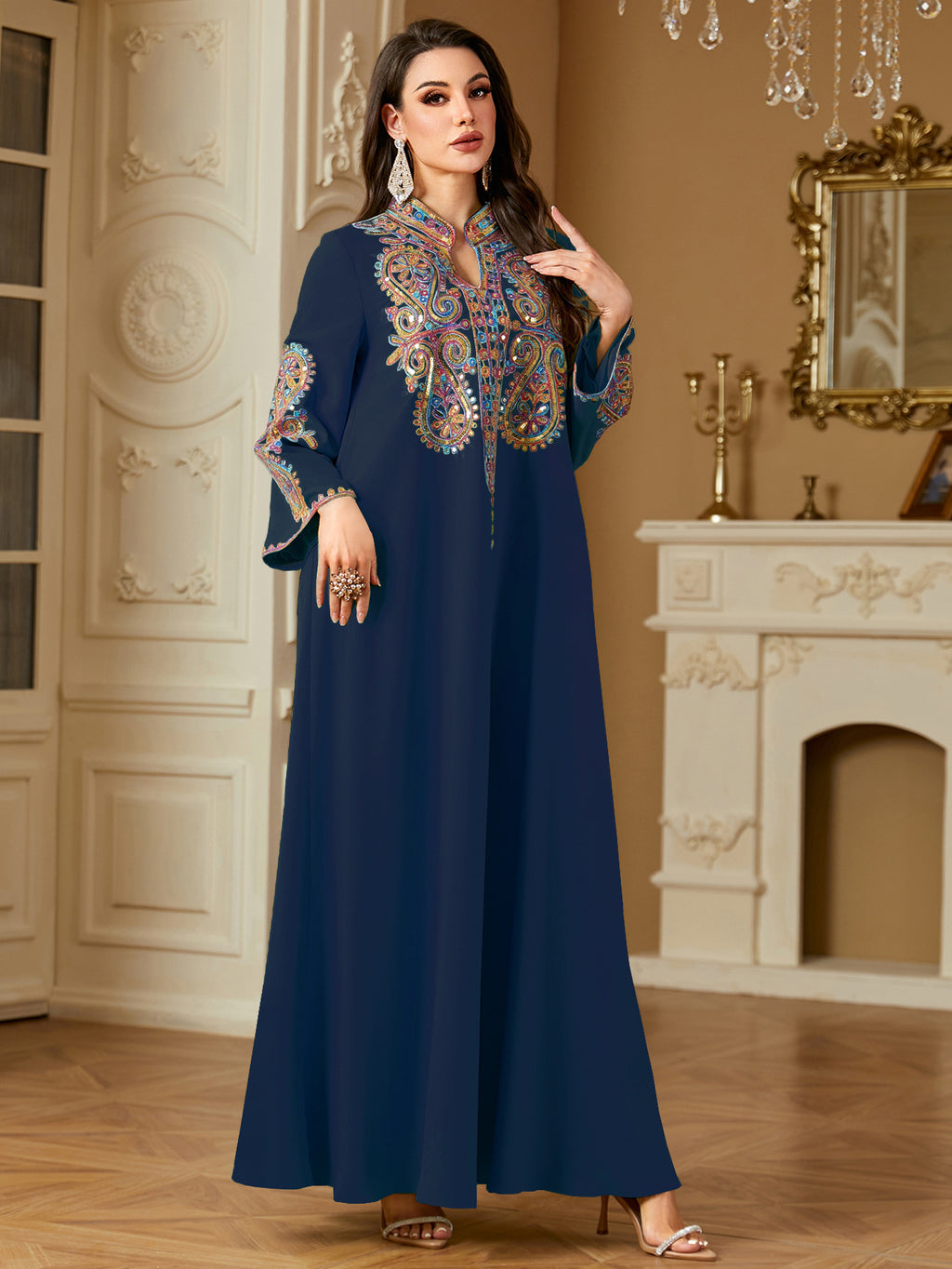 Pearl Embroidered Robe Maxi Dress