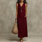 Solid Halter V-Neck A-Line Maxi Dress