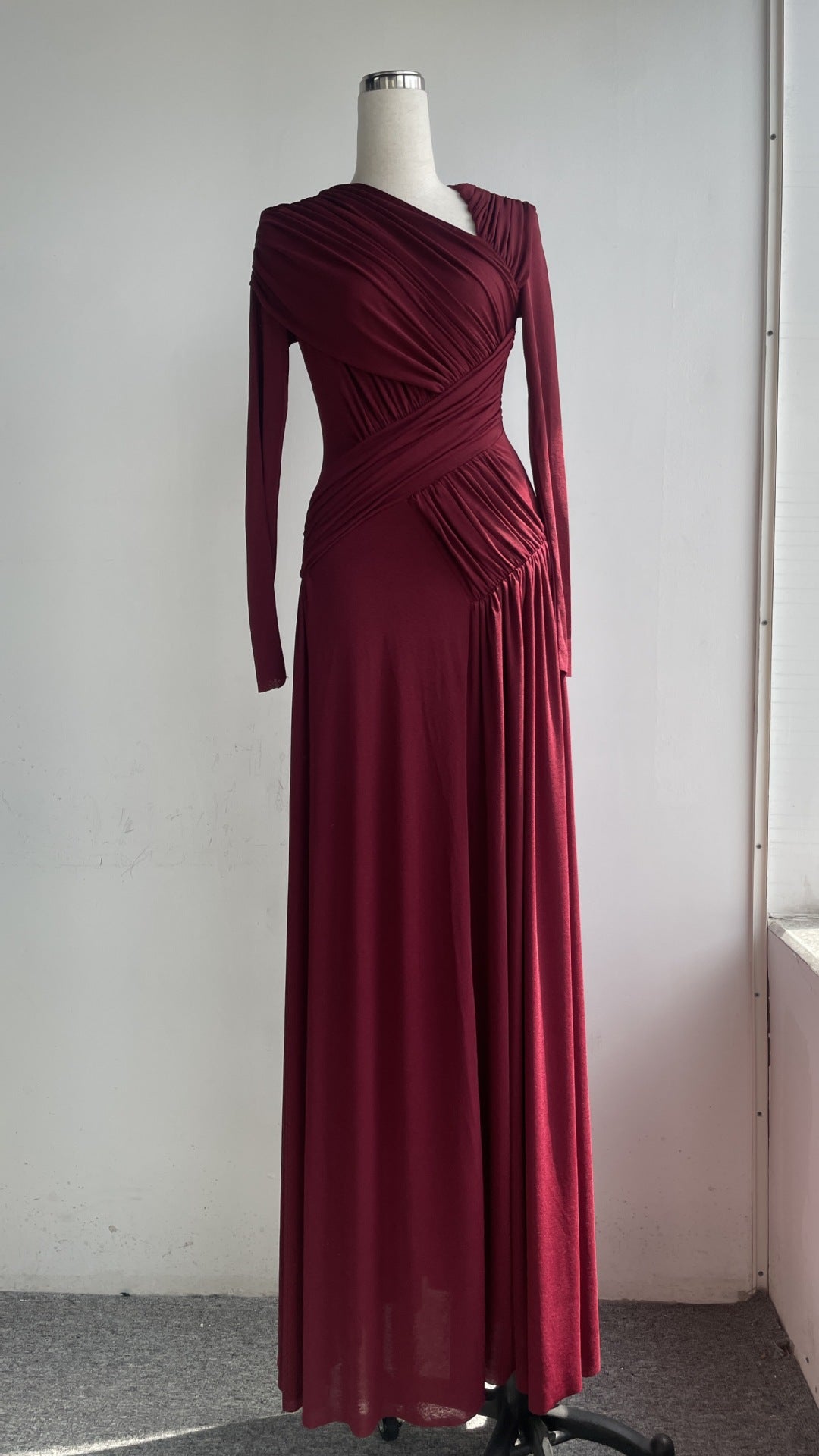 V-Neck Pleated Flared Formal Gown for Women