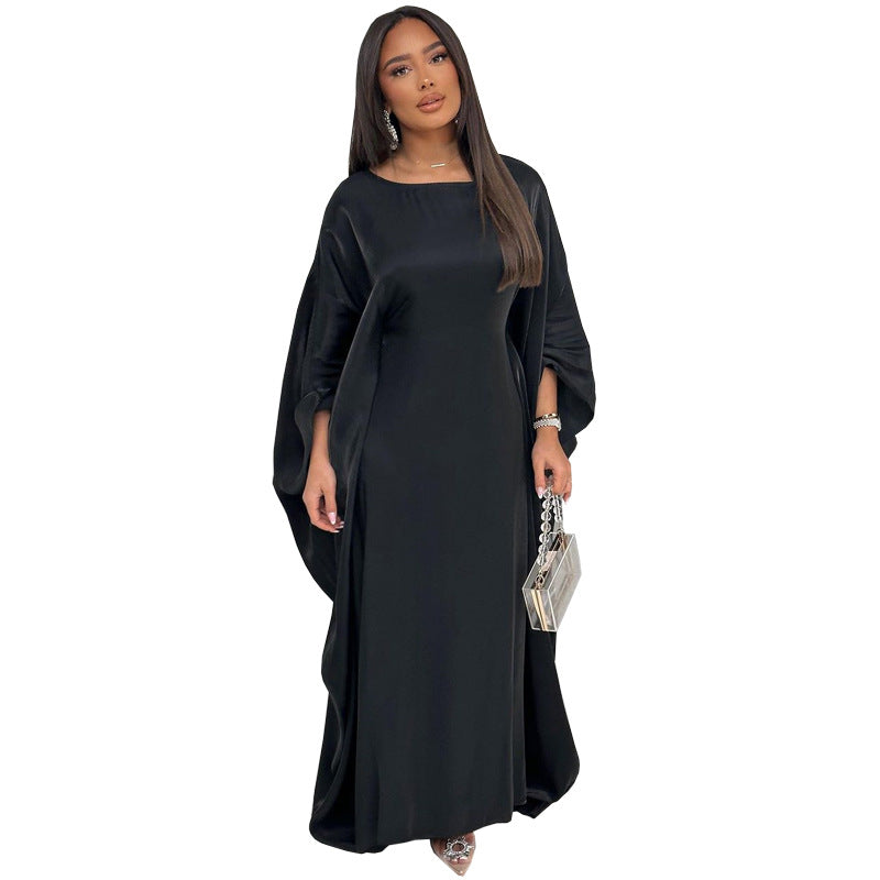 Shiny Satin Belted Maxi Dress