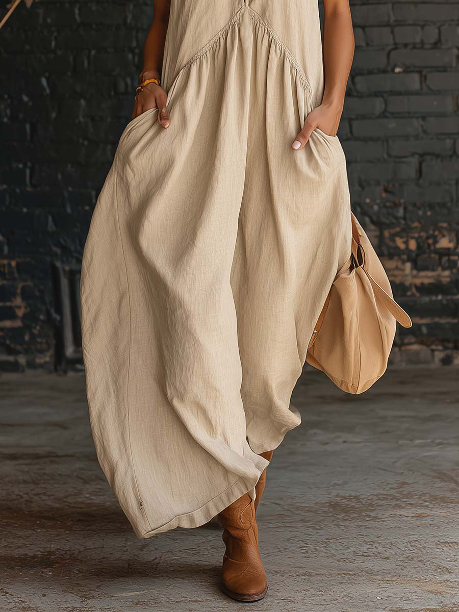Sleeveless Stand-Collar Maxi Dress