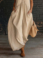 Sleeveless Stand-Collar Maxi Dress