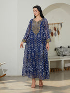 Blue V-Neck Long-Sleeve Maxi Dress