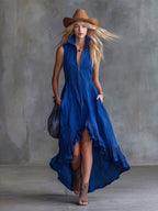 Zip-Front A-Line Maxi Dress, Ruffle Hem
