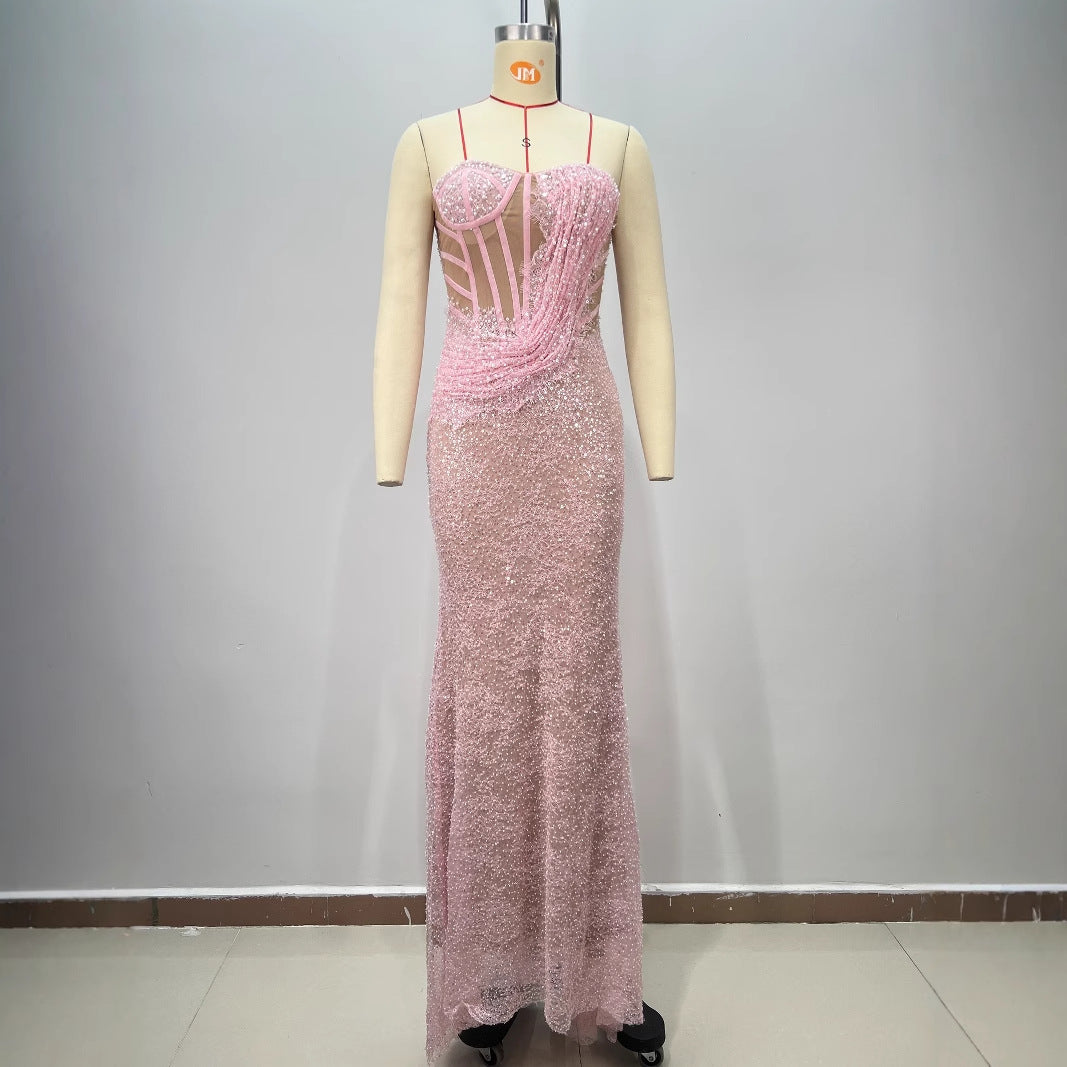 Boned Beaded One-Shoulder Sequin Gown for Women Secondary image