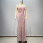 Boned Beaded One-Shoulder Sequin Gown for Women