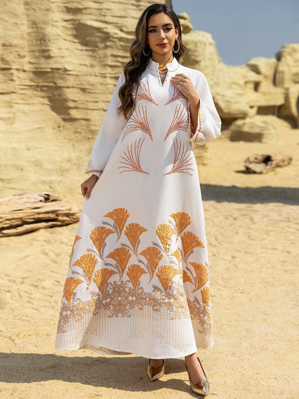 Embroidered Rhinestone Knit Maxi Dress