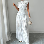 Polka Dot Pleated Sleeveless Maxi Dress