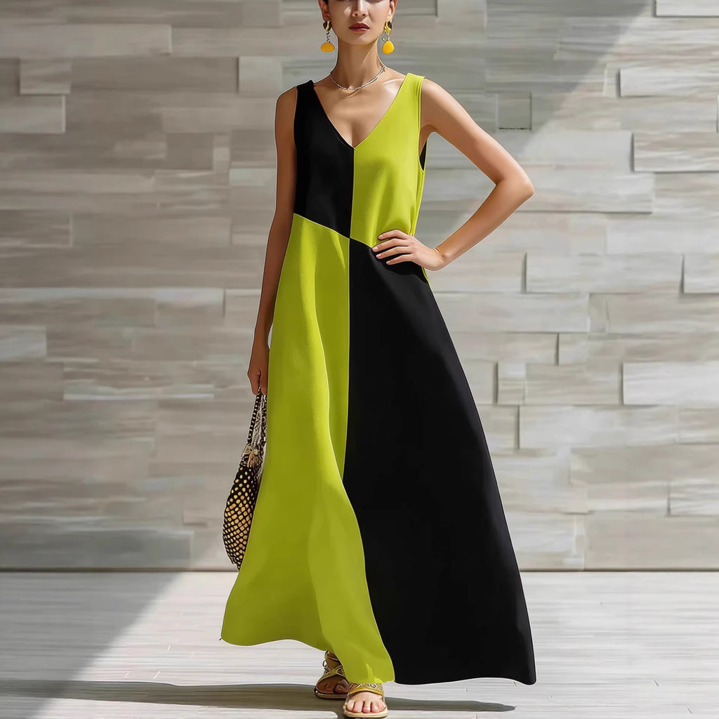 Colour-Block Halter Maxi Dress