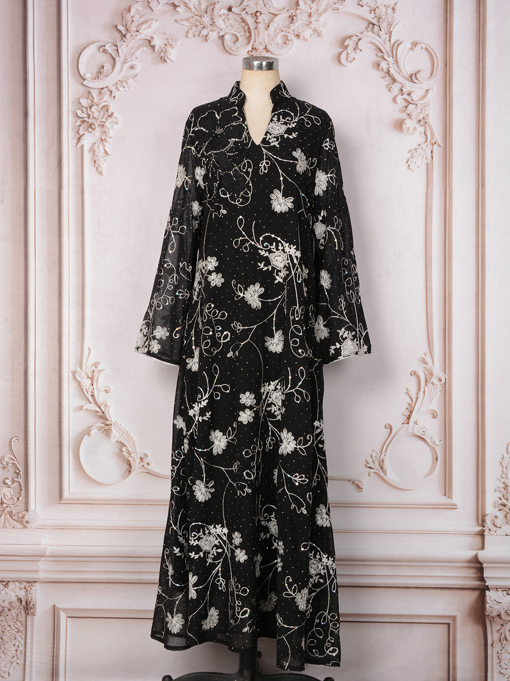 Embroidered V-Neck Maxi Dress