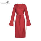 V-Neck Floral Fairy Midi Dress for Women, Holiday Style