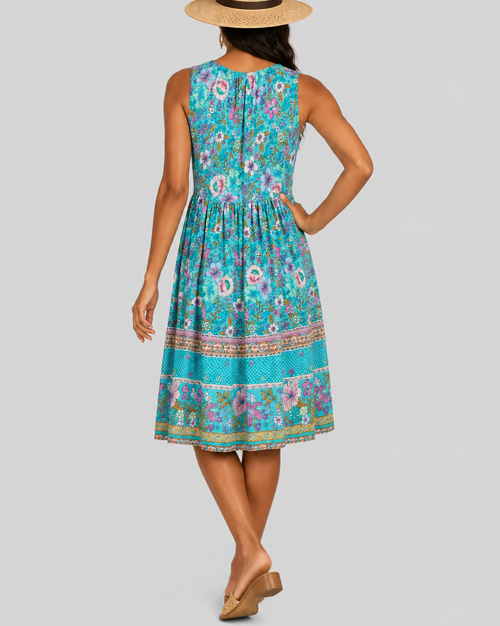 Printed V-Neck Midi Dress, Sleeveless Secondary image