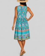 Printed V-Neck Midi Dress, Sleeveless