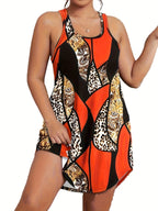 3D Floral Print Sleeveless A-Line Mini Dress for Women, Plus Size