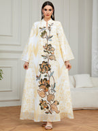 Floral Appliqué Long-Sleeve Maxi Dress