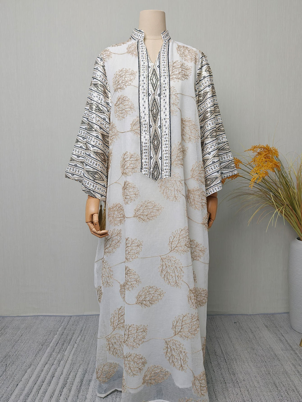 Embroidered Floral Maxi Dress, Long Sleeve