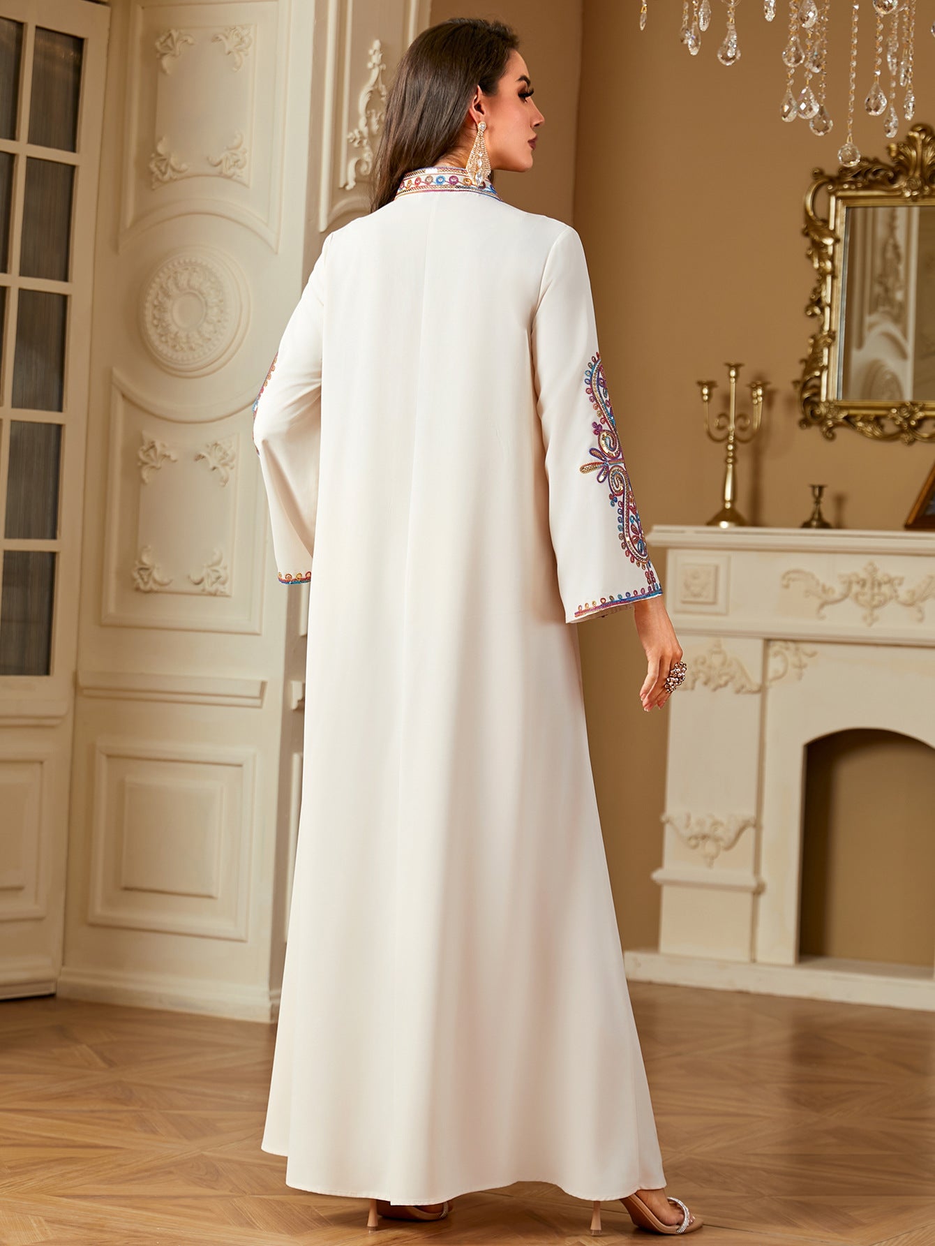 Pearl Embroidered Robe Maxi Dress