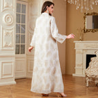 White Embroidered V-Neck Robe Maxi Dress