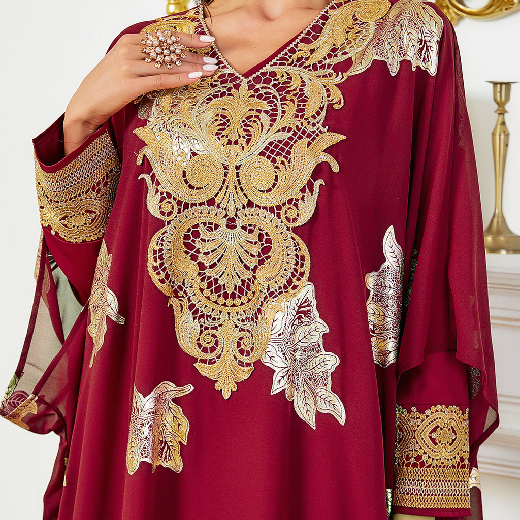 Red Chiffon Two-Piece V-Neck Maxi Dress