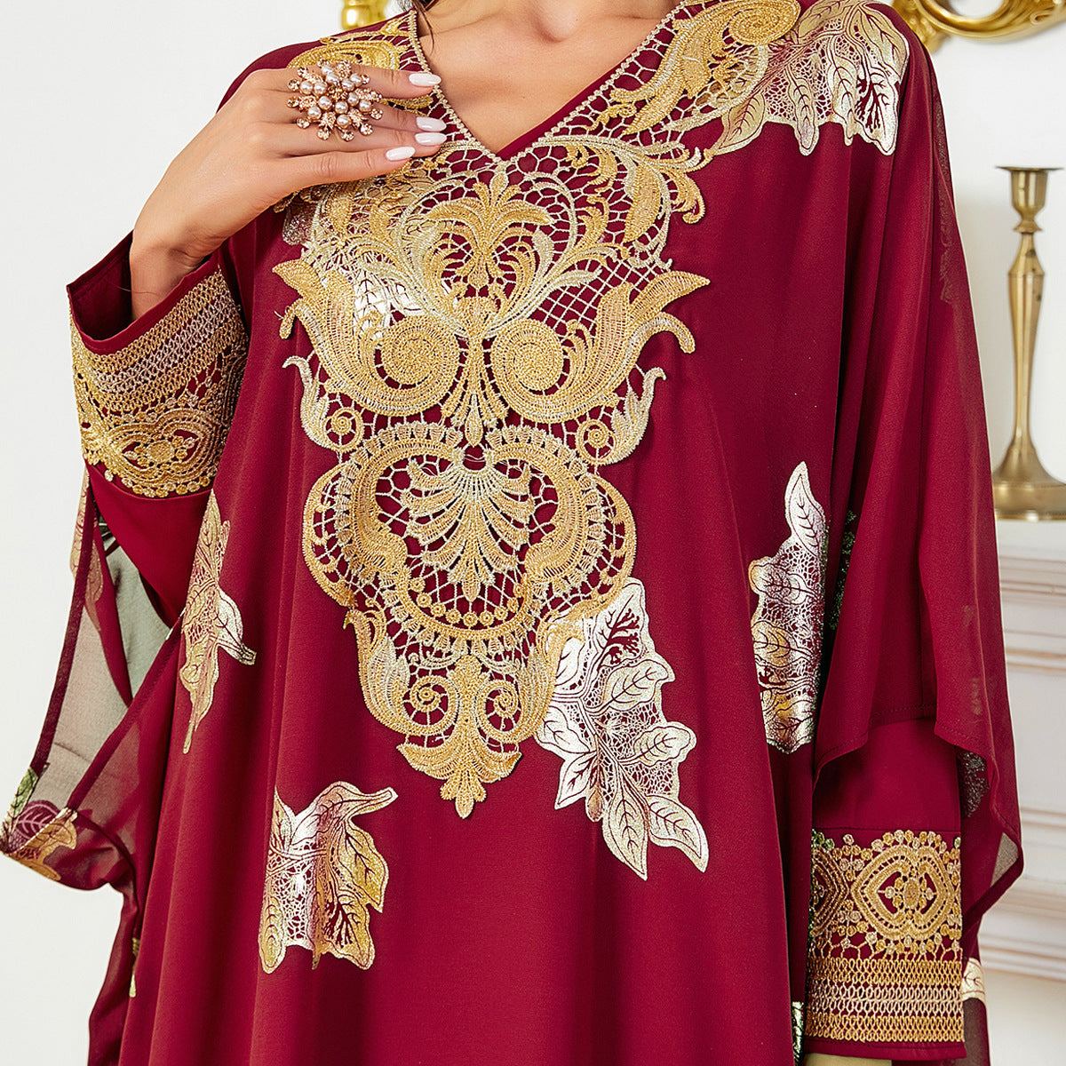 Red Chiffon Two-Piece V-Neck Maxi Dress
