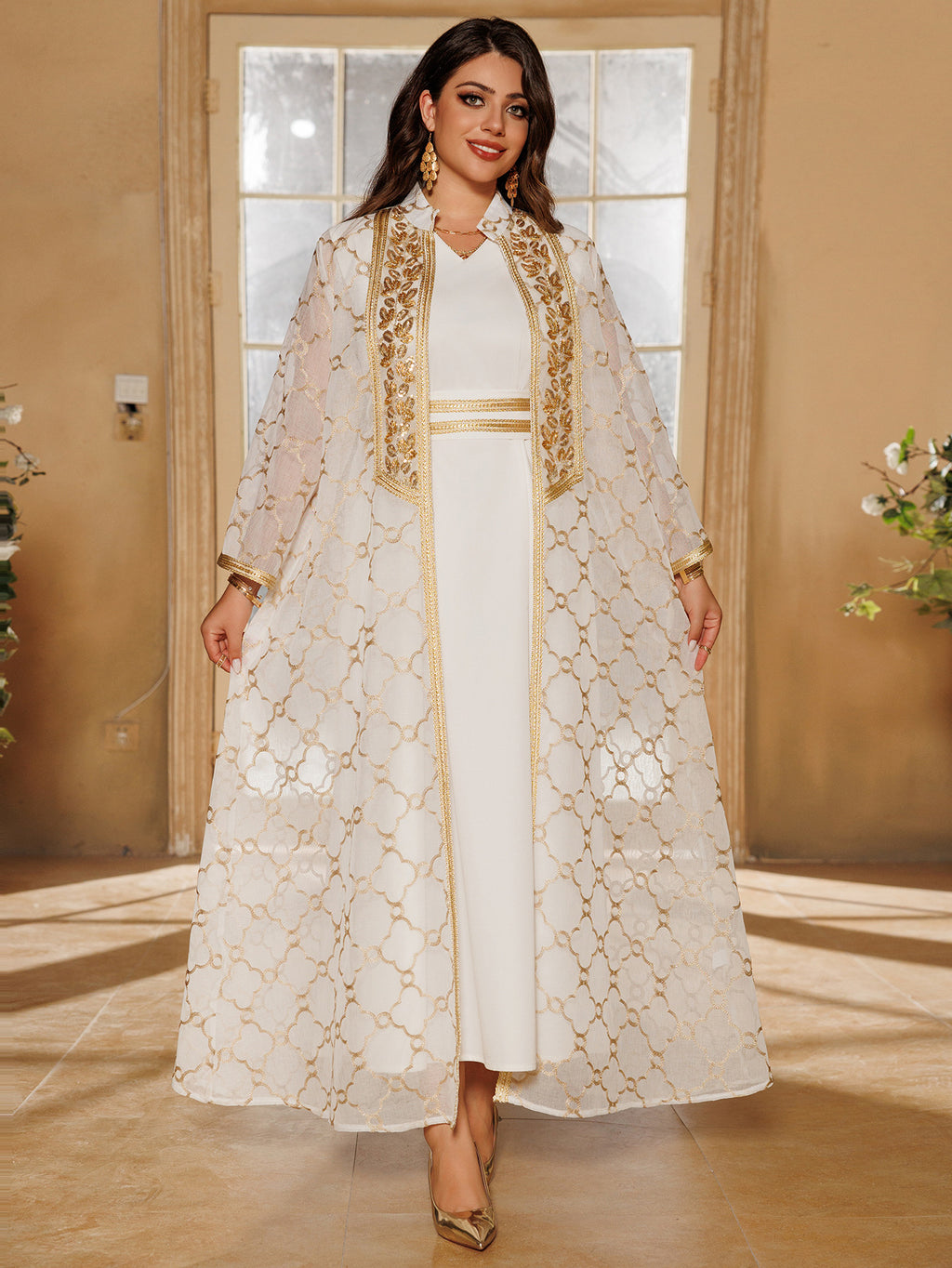 Embroidered Maxi Dress & Vest Set