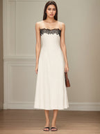 Lace-Contrast Camisole Maxi Dress in Off-White