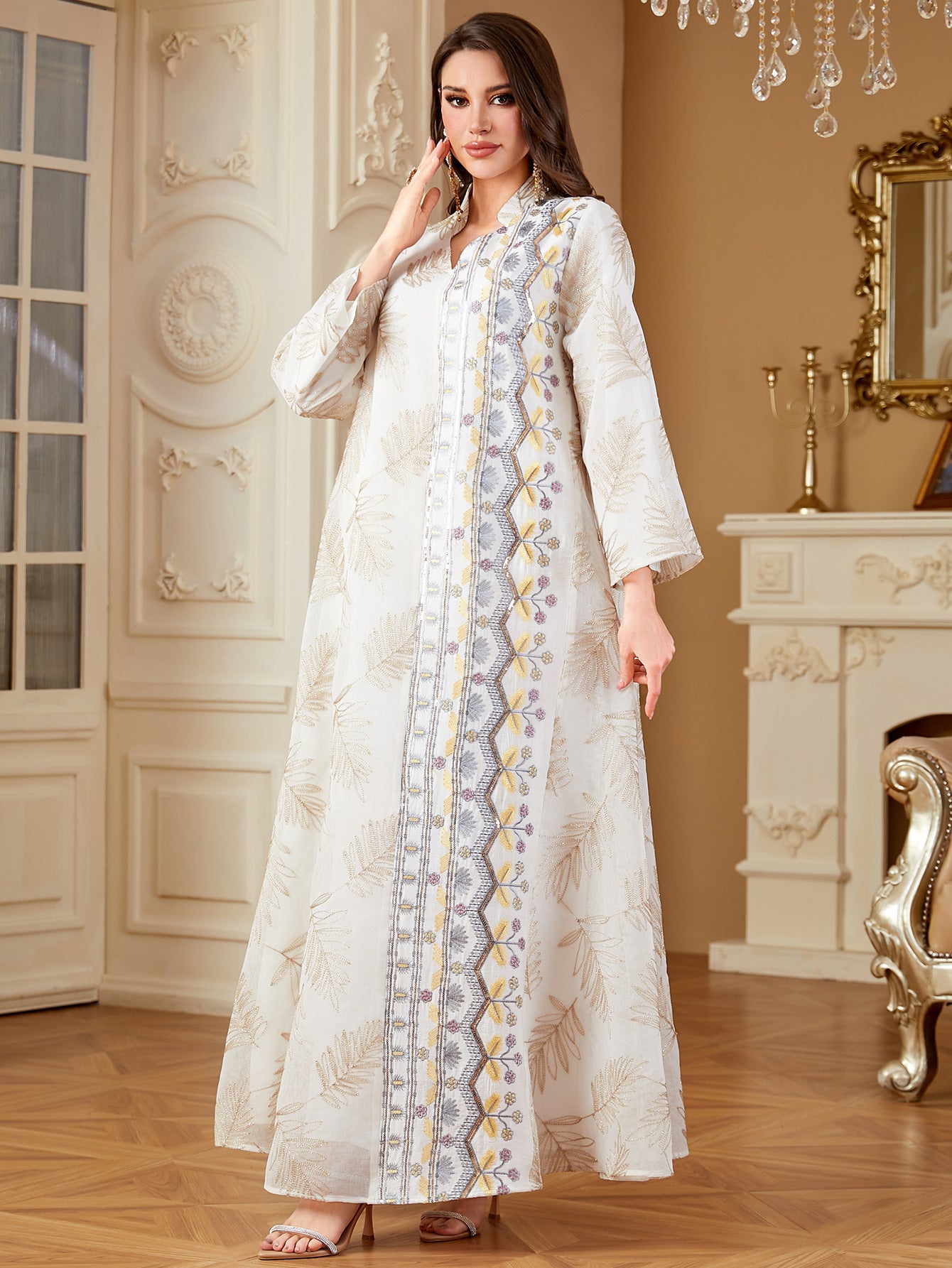 White Embroidered Robe Maxi Dress