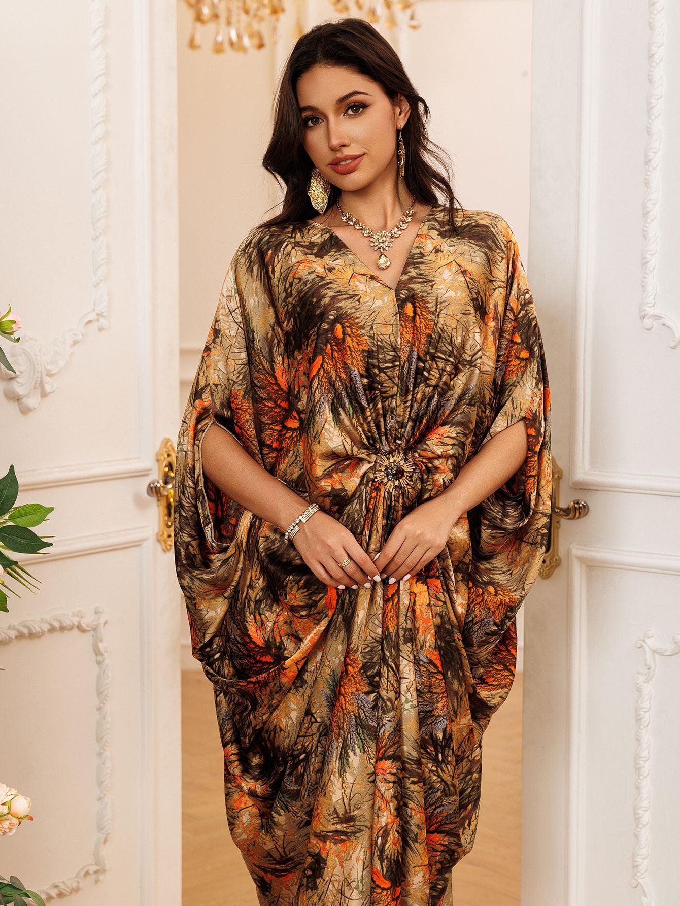 Printed Crew-Neck Maxi Dress