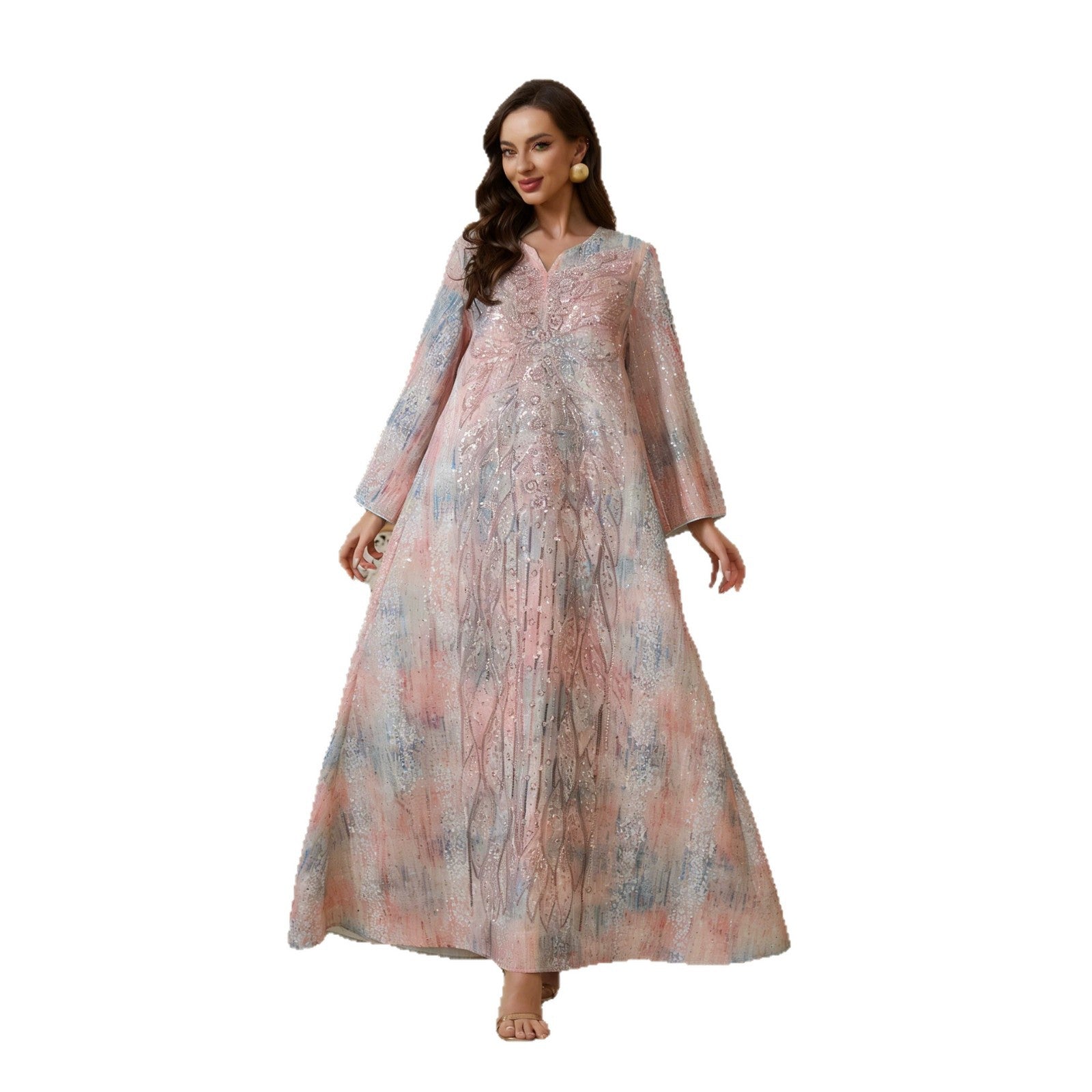 Pink Pearl Embroidered Maxi Dress