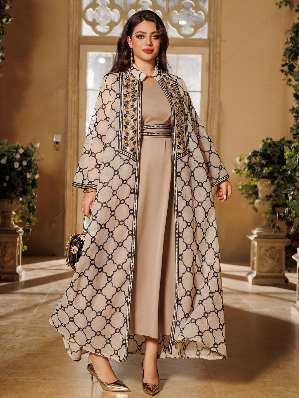 Embroidered Maxi Dress & Vest Set