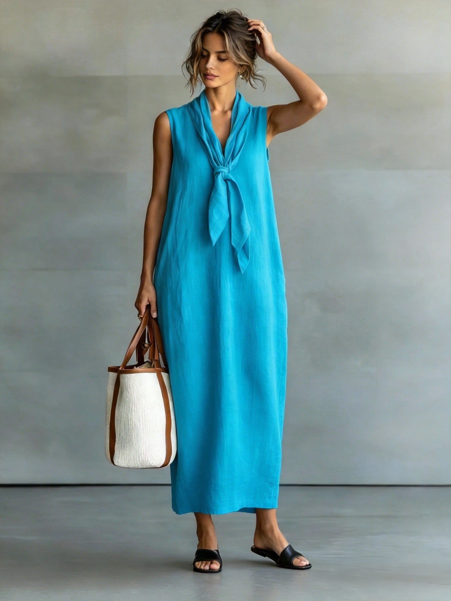 Tie-Waist V-Neck Maxi Dress