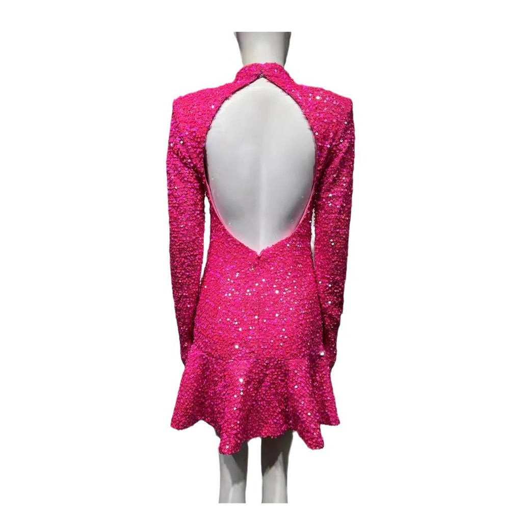 Rose Sequin High-Neck Mini Dress for Women