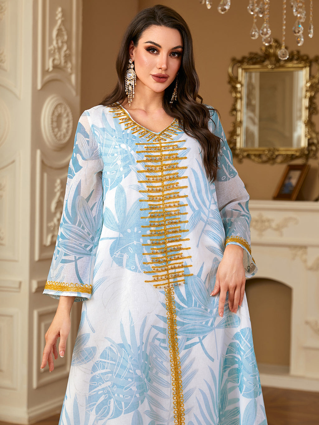 Light Blue Embroidered Maxi Dress
