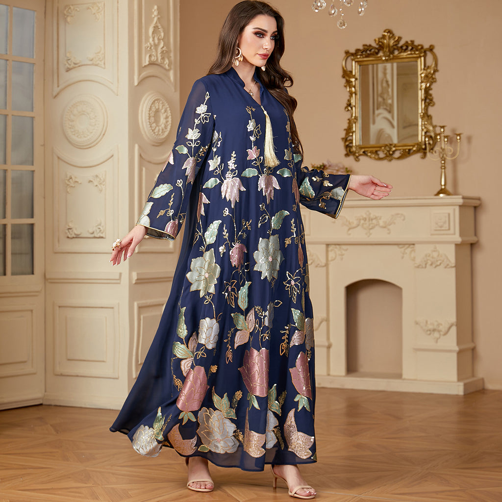 Muslim Middle Eastern Sequin Embroidered Women's Long Robe Fashion Tassel Dubai Dress
