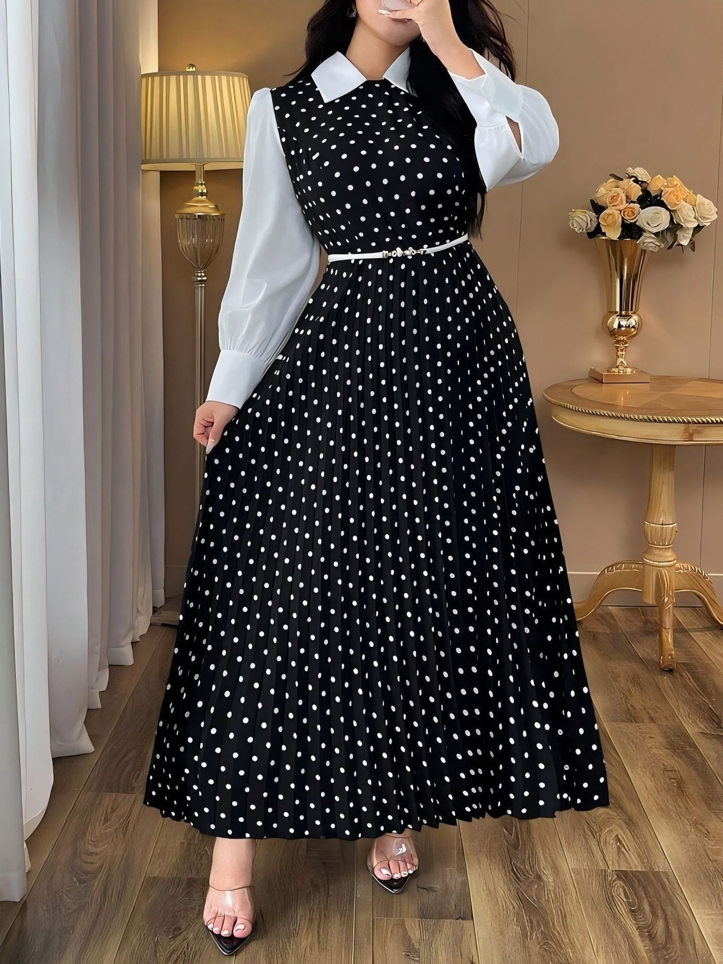 Plus-Size Polka Dot Maxi Dress