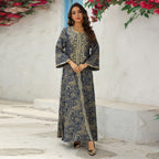 Embroidered Lace-Up Kaftan Maxi Dress