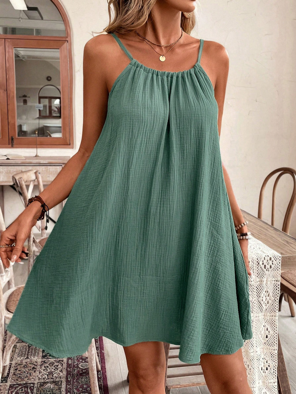 Backless Tie-Back Sleeveless Midi Dress