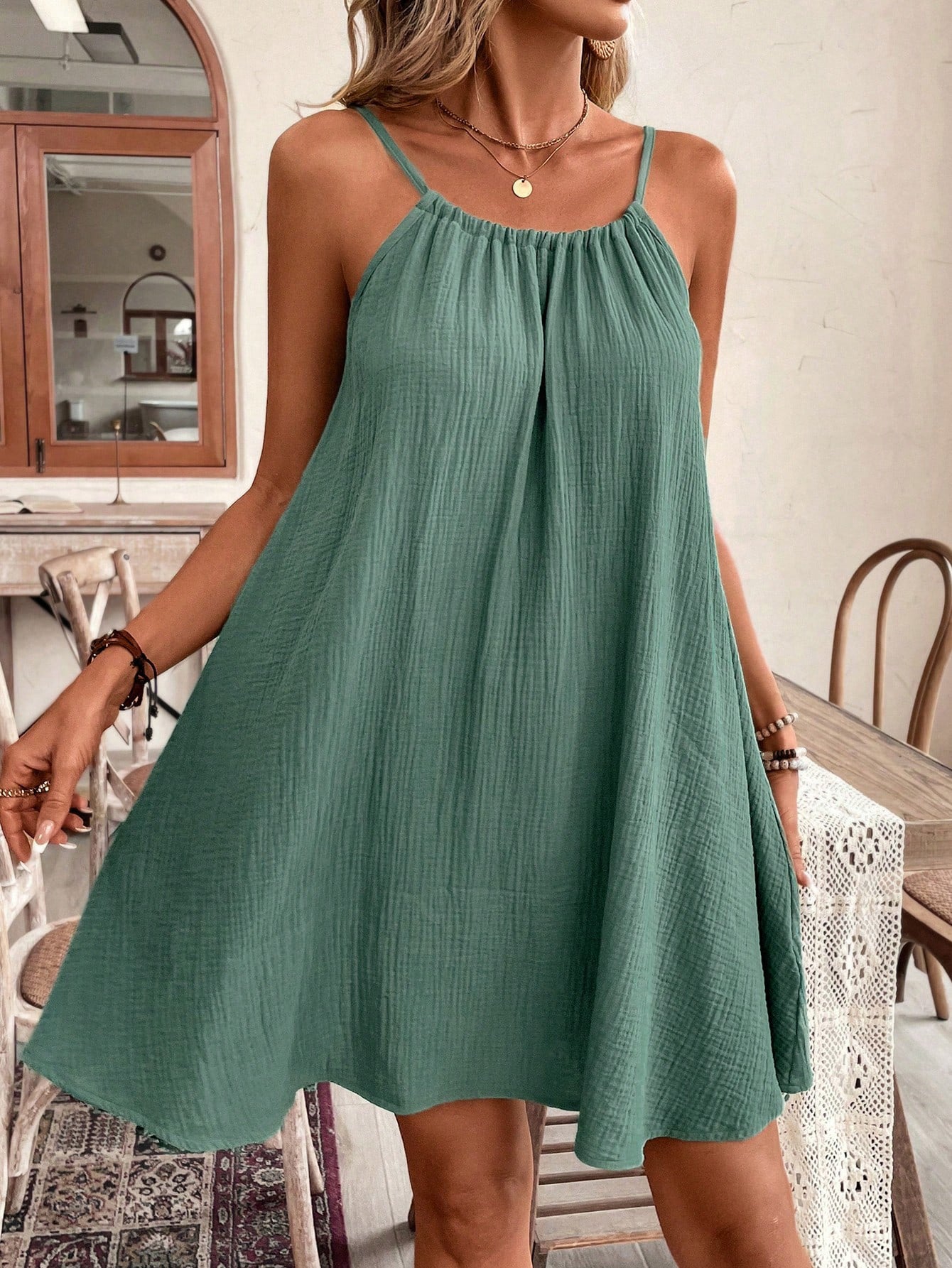 Backless Tie-Back Sleeveless Midi Dress