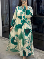 Printed Loose V-Neck Maxi Dress