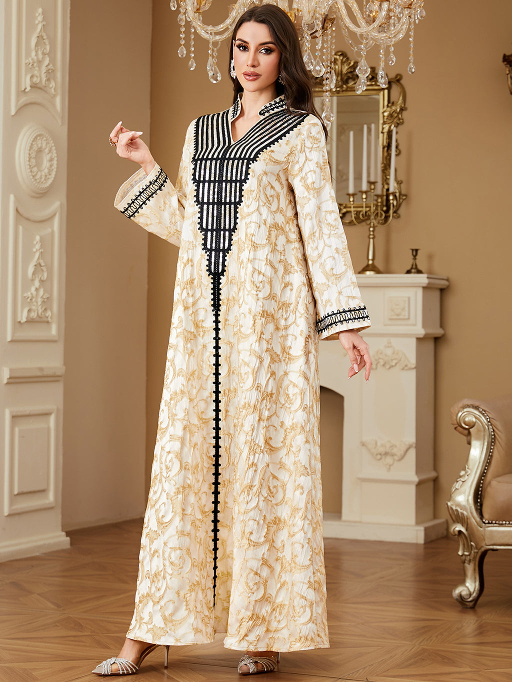 Apricot Embroidered Maxi Dress