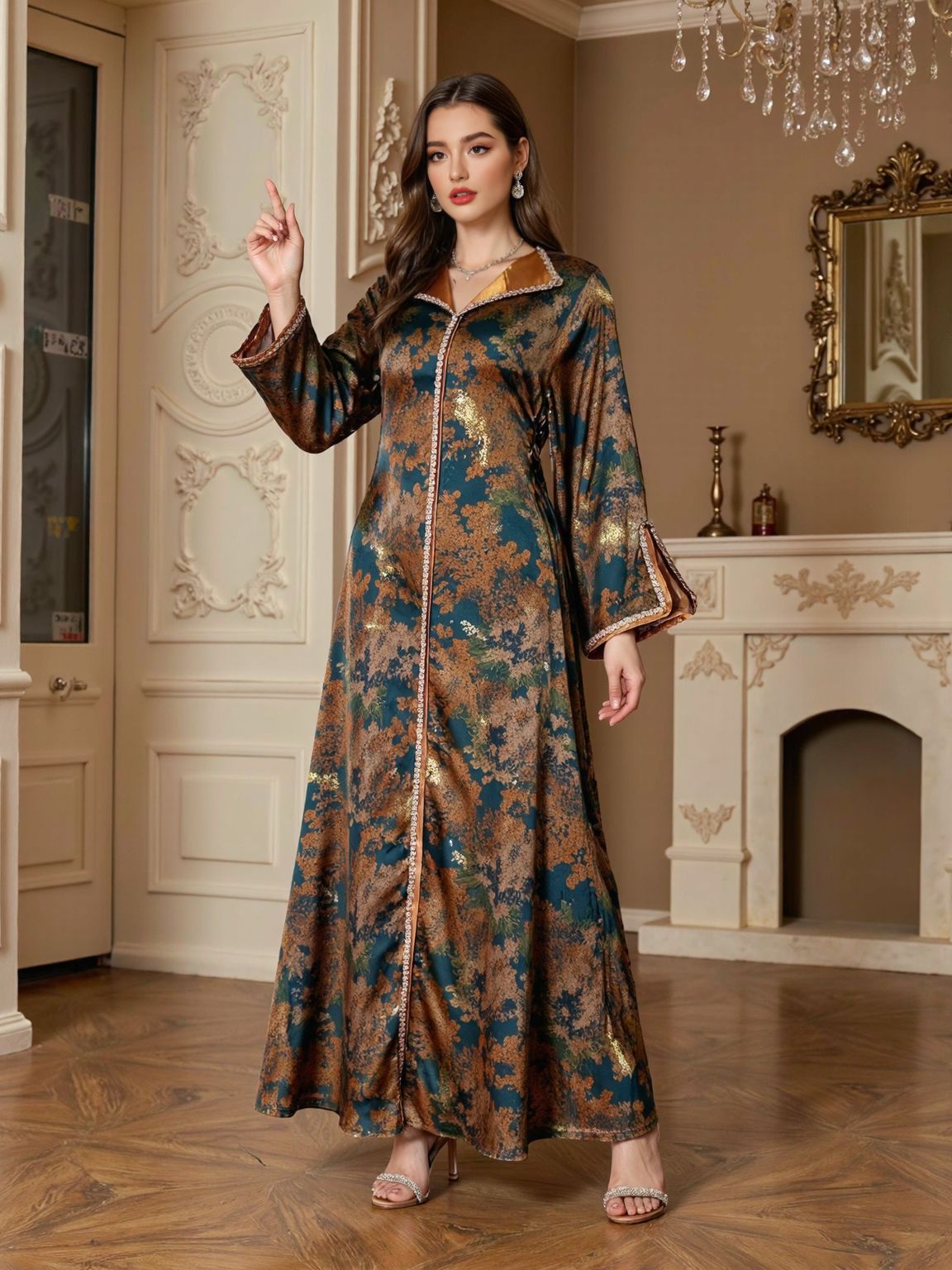 Printed Beaded Maxi Dress